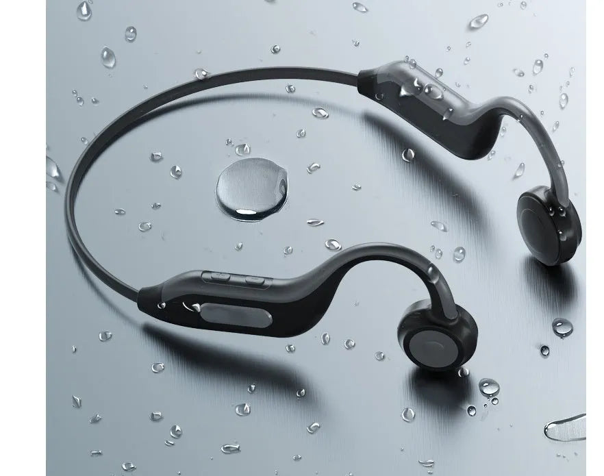 Bone conduction Bluetooth headset in Grey or Pink with Bluetooth 5.0, 140 mAh battery, 8-hour call time, and optional 8G memory