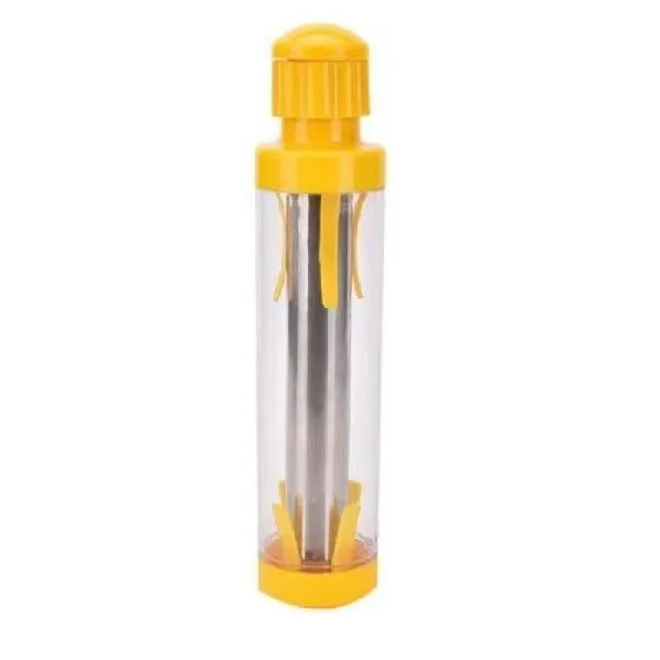 Yellow corn stripper tool with cylindrical design showing 27cm height measurement