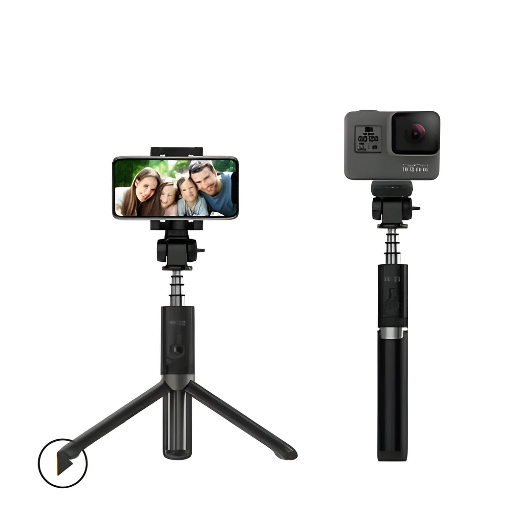 Aluminium alloy Bluetooth selfie stick with tripod base and remote control for mobile phones