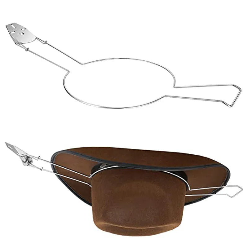 Brown car-shaped iron hat stand with a chrome-plated interior for coats and hats.