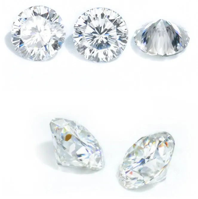 Round moissanite stone with eight hearts eight arrows cut showing polished surface and clarity