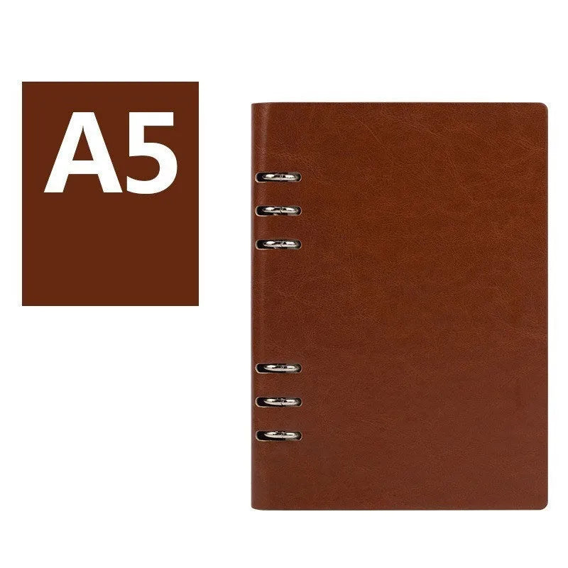 Loose-leaf notebook with imitation leather cover in red blue black brown seaweed green colours