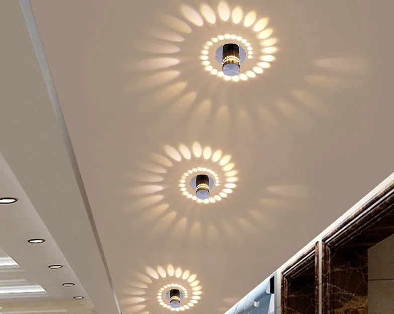 Silver LED wall light with colourful slow change, 3W, aviation-grade aluminium body, for indoor ceiling or wall mounting.