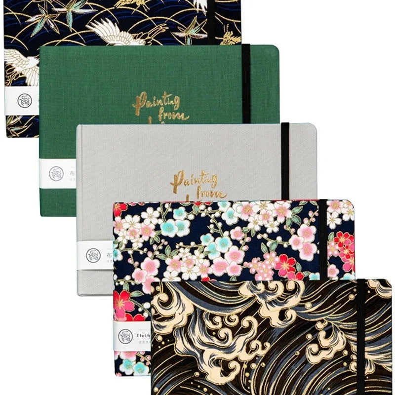 Feiluniao handmade fabric watercolour notebook with decorative cover, 185mm long.