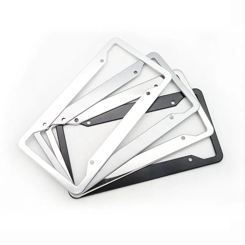 Aluminium alloy stainless steel licence plate frame in black finish showing dimensions