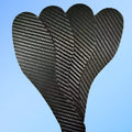 Black 3K carbon fibre full palm running insoles showing thickness options