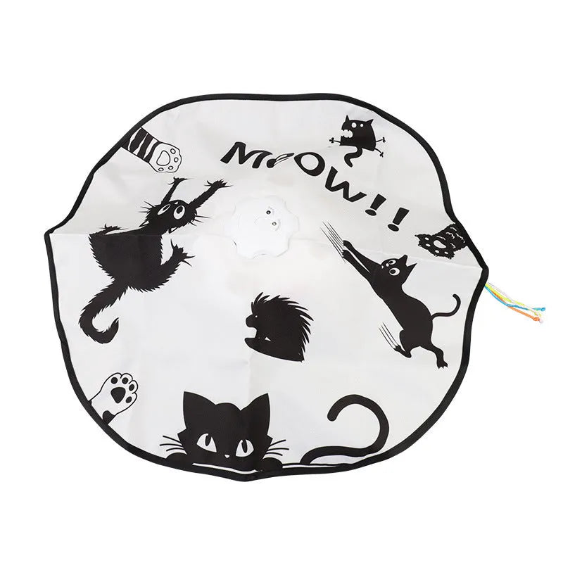 Plastic self-play cat toy with interactive mechanism measuring 19.8x11.5x19.5cm