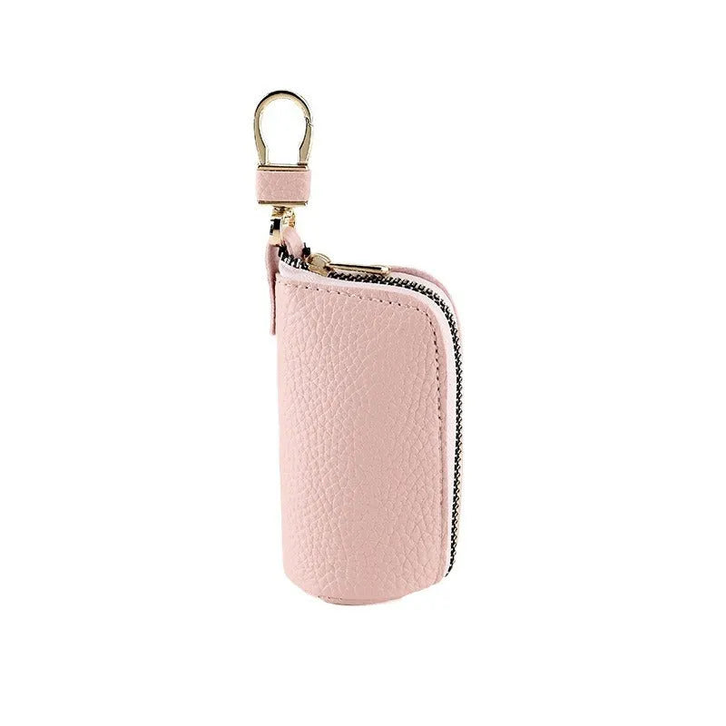 Men's simple PU key case with zipper closure in black, grey, and pink colour options