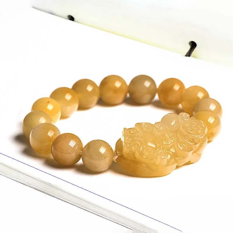 Carved money character Jinsi Jade bracelet with leather cord in two size options