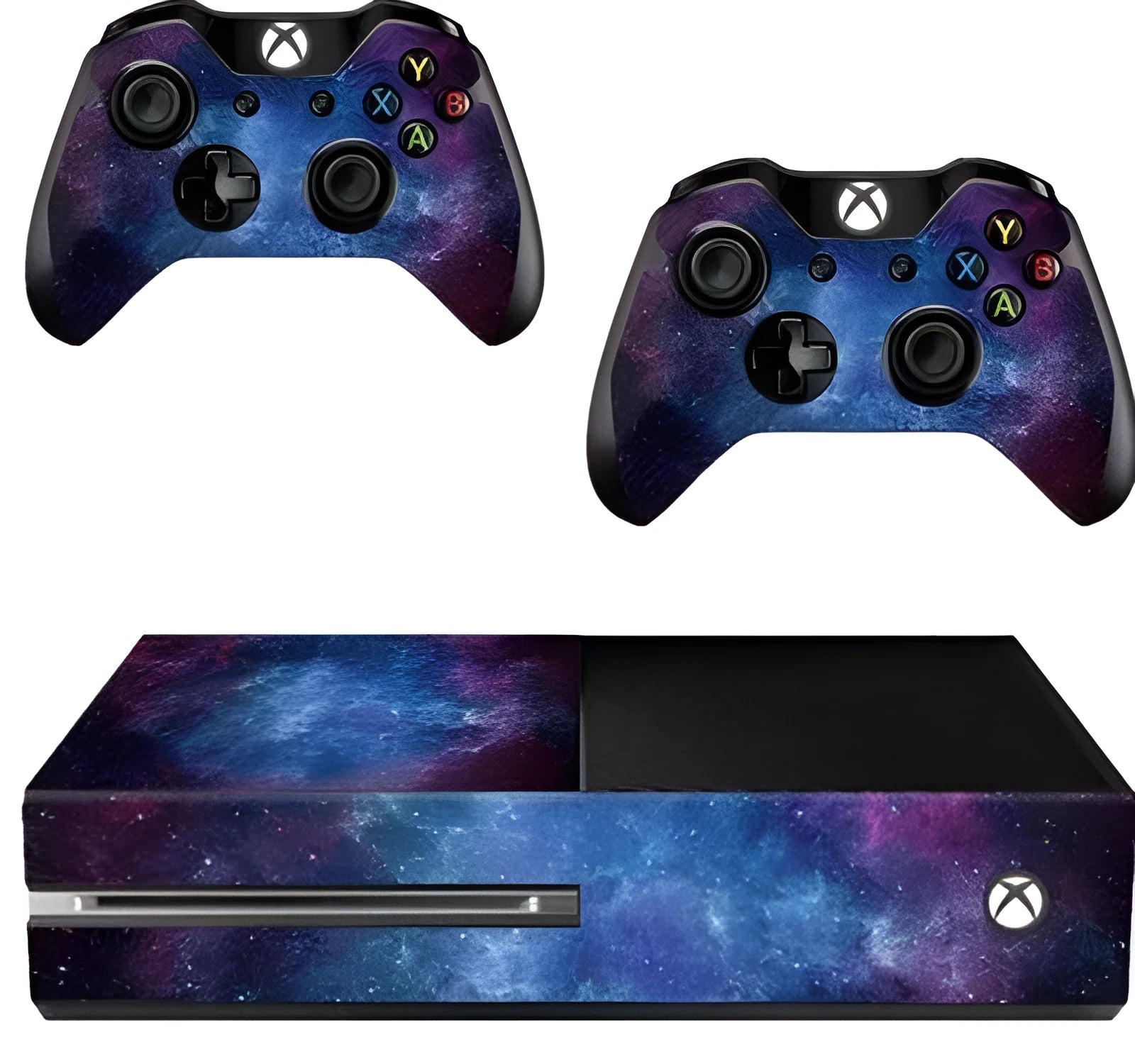 Five blue matte finish Xbox One console skin stickers in open OPP packaging