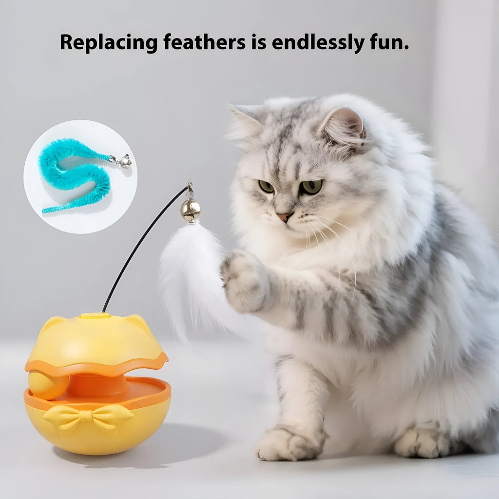 Electric cat toy tumbler with plastic teaser wand in lemon yellow colour