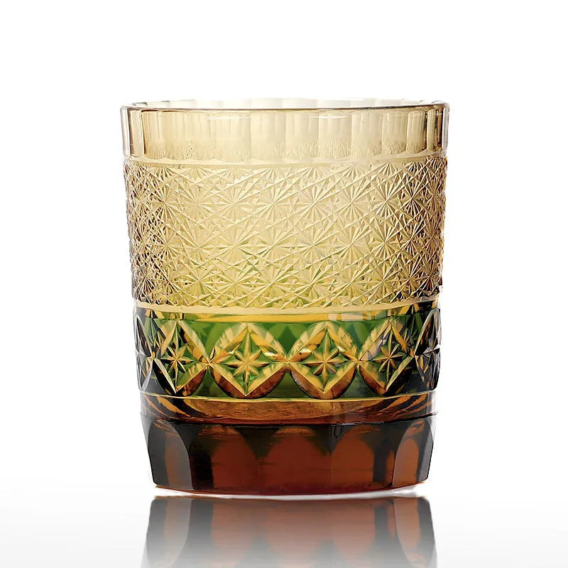 Hand carved whiskey crystal glass in Japanese style with amber colour options, single glass