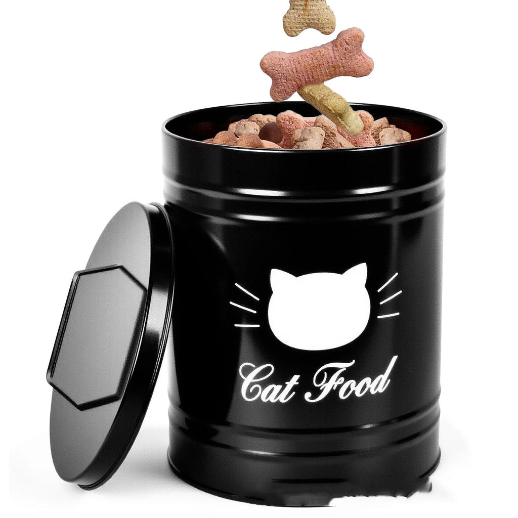 Round black iron sheet storage can with lid, a moisture-proof container for pantry goods.