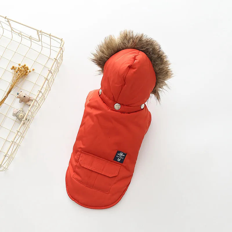 Hooded cotton dog coat in blue, red or beige, sizes S to XXL, general pet clothing