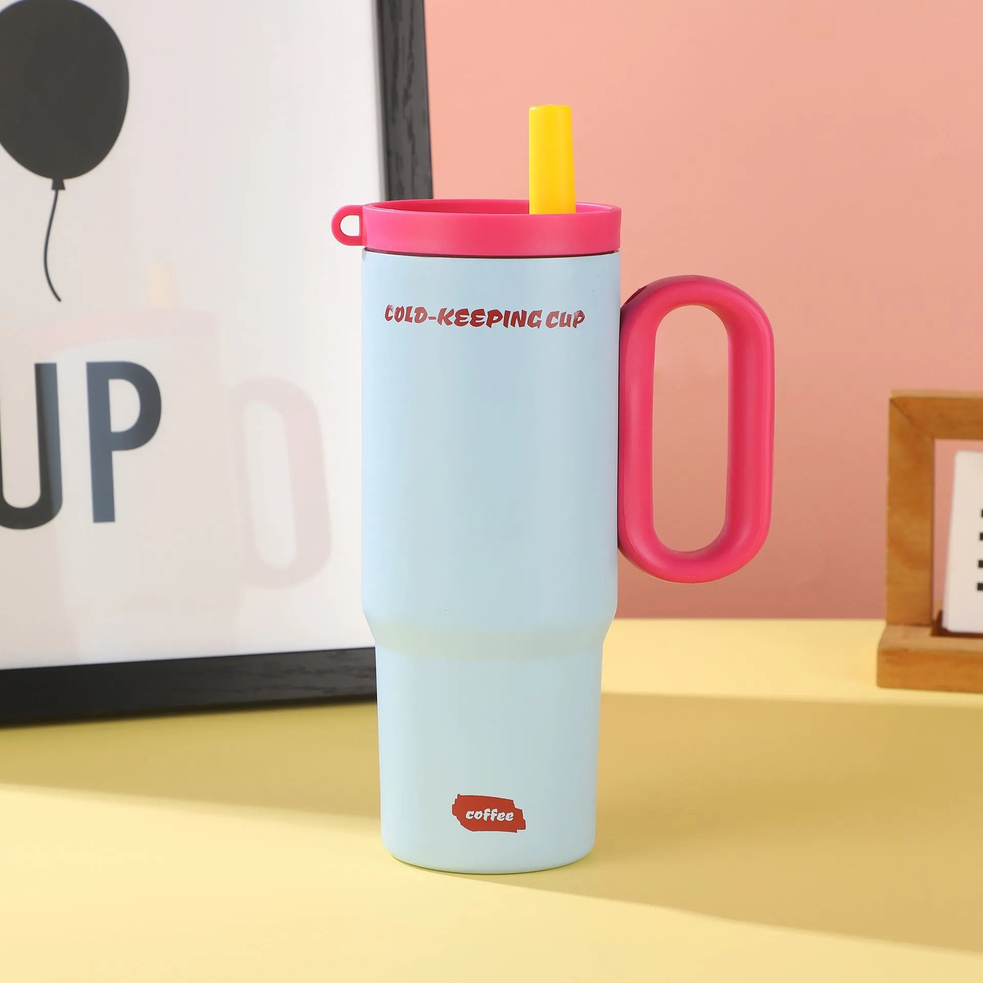 DIY Vitality insulated straw cup with handle in various colours