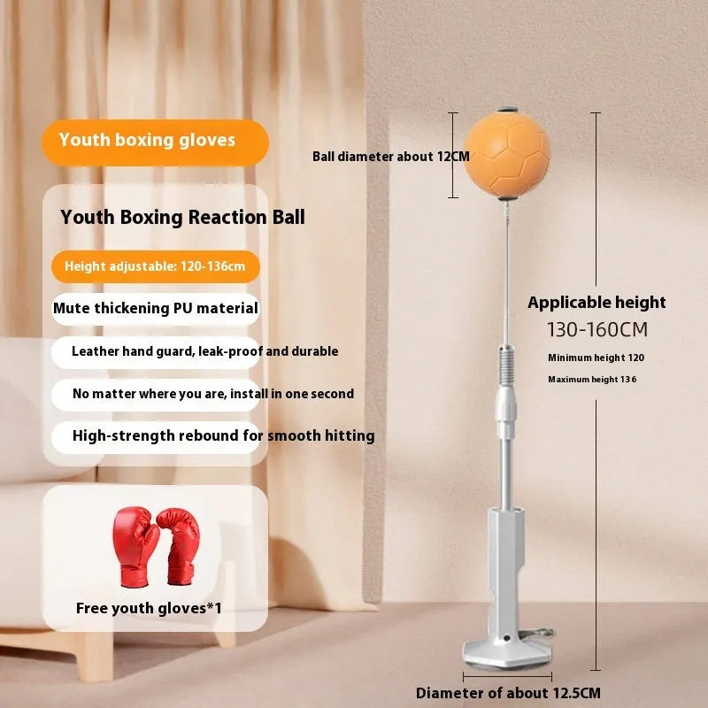 Vertical boxing reaction ball roly-poly design with focus mitts in orange and grey colour options