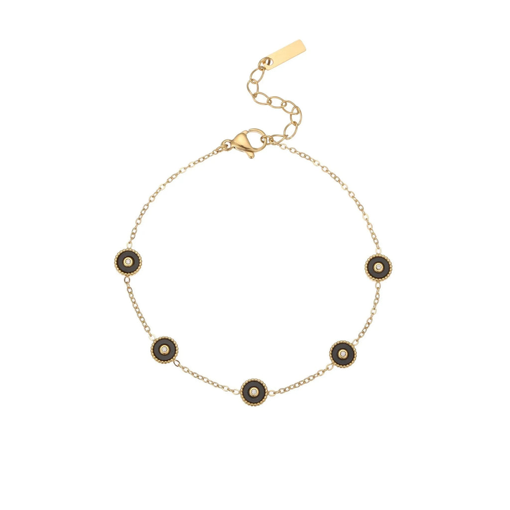 Women's stainless steel bracelet and necklace set with electroplated 18K gold finish in geometric design