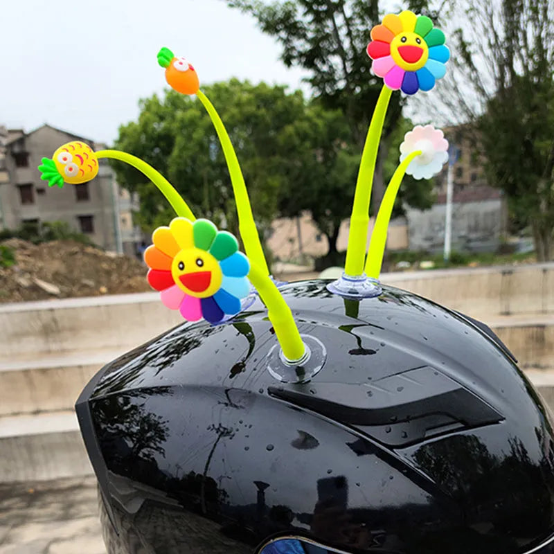 Yellow silicone sunflower helmet decoration with suction cup for motorcycle and scooter helmet customisation