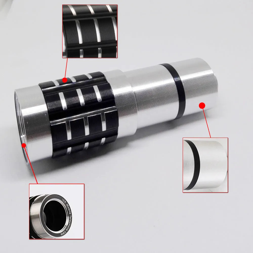 12x telescopic lens with universal clip for mobile phone photography