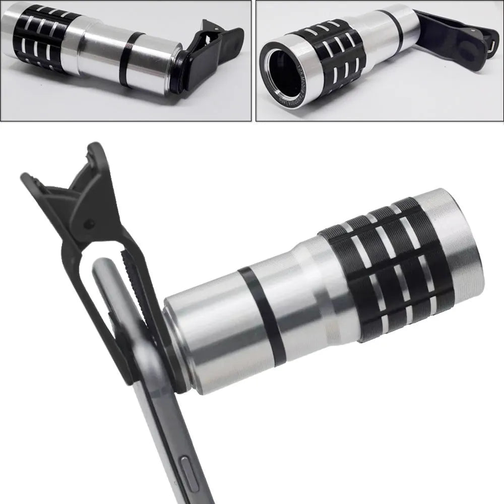 12x telescopic lens with universal clip for mobile phone photography