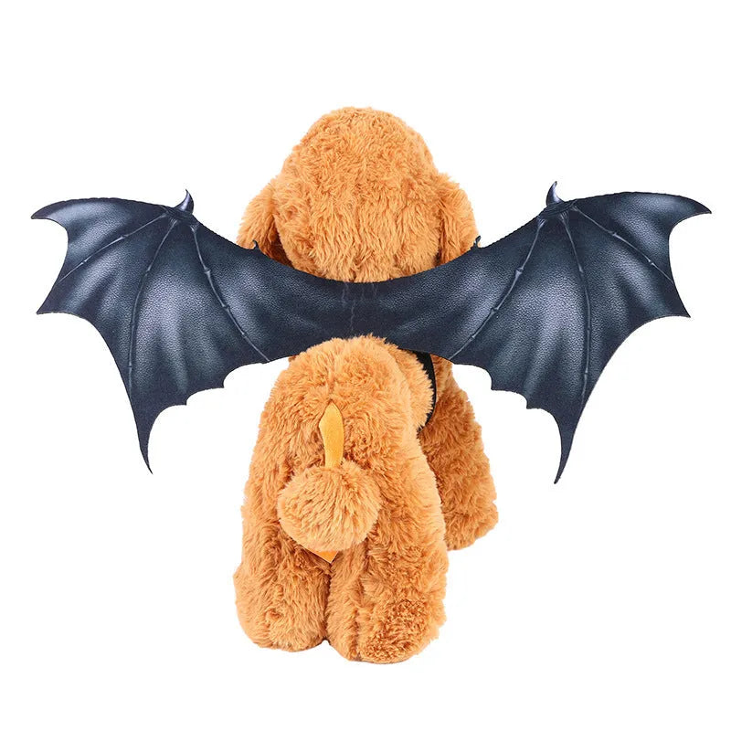 Black bat wings Halloween costume for pets shown in three sizes for dogs and cats