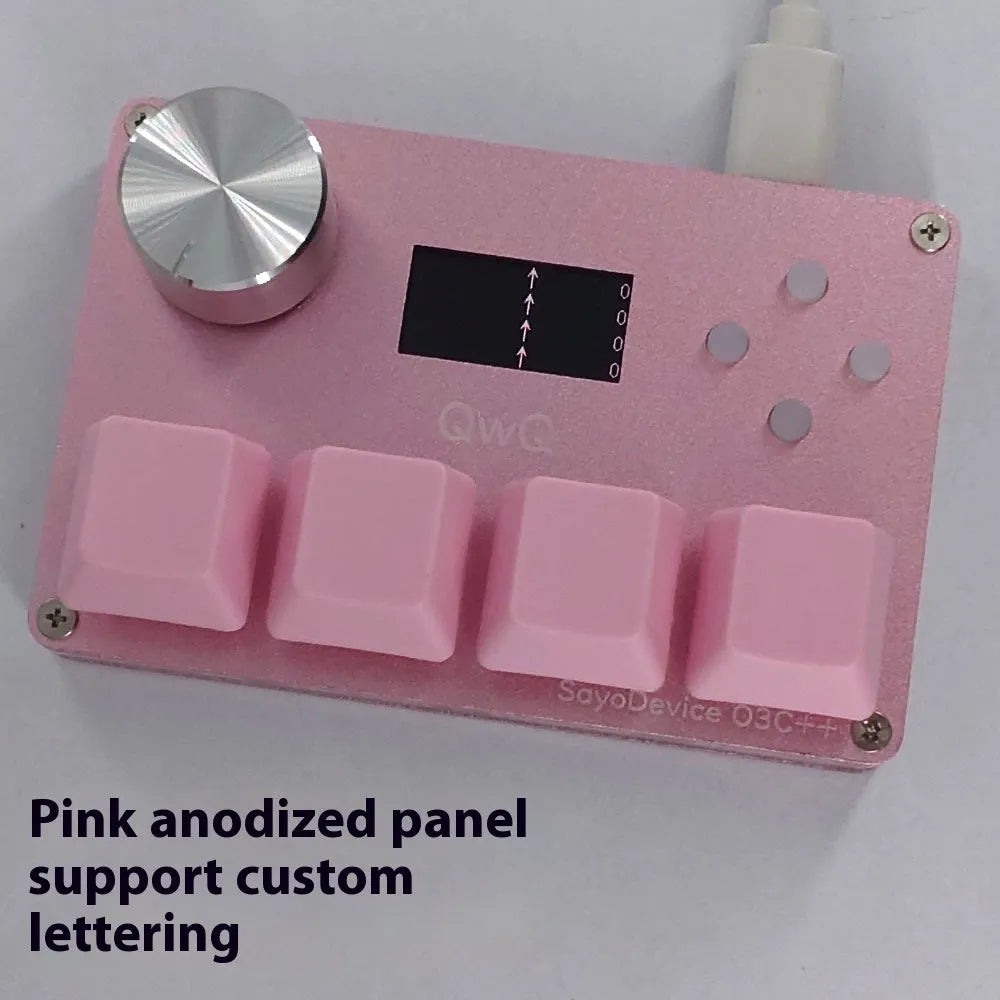 Magnetic axis Hall effect numeric game keyboard with colour screen and programmable knob in black, pink, silver or white.