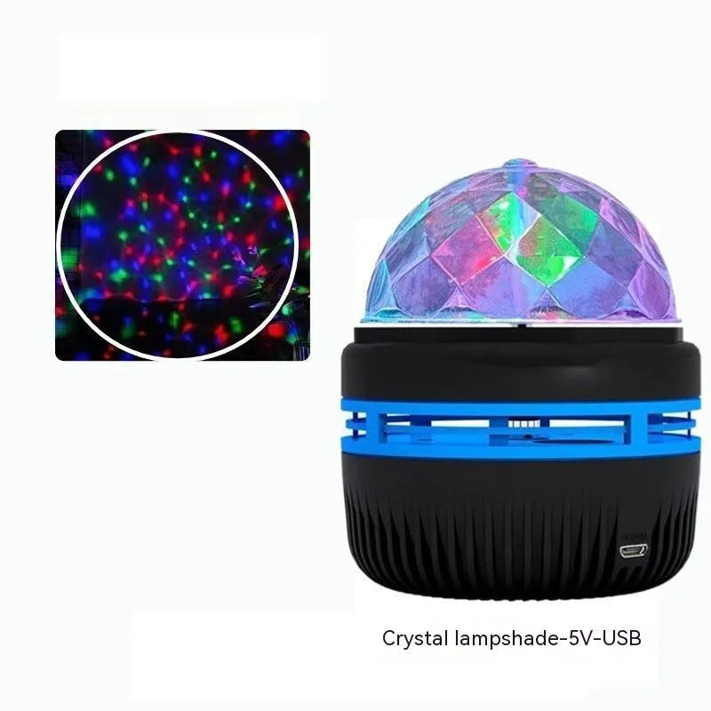 Mini cube crystal magic ball USB projection light showing starry sky and aurora water pattern effects.