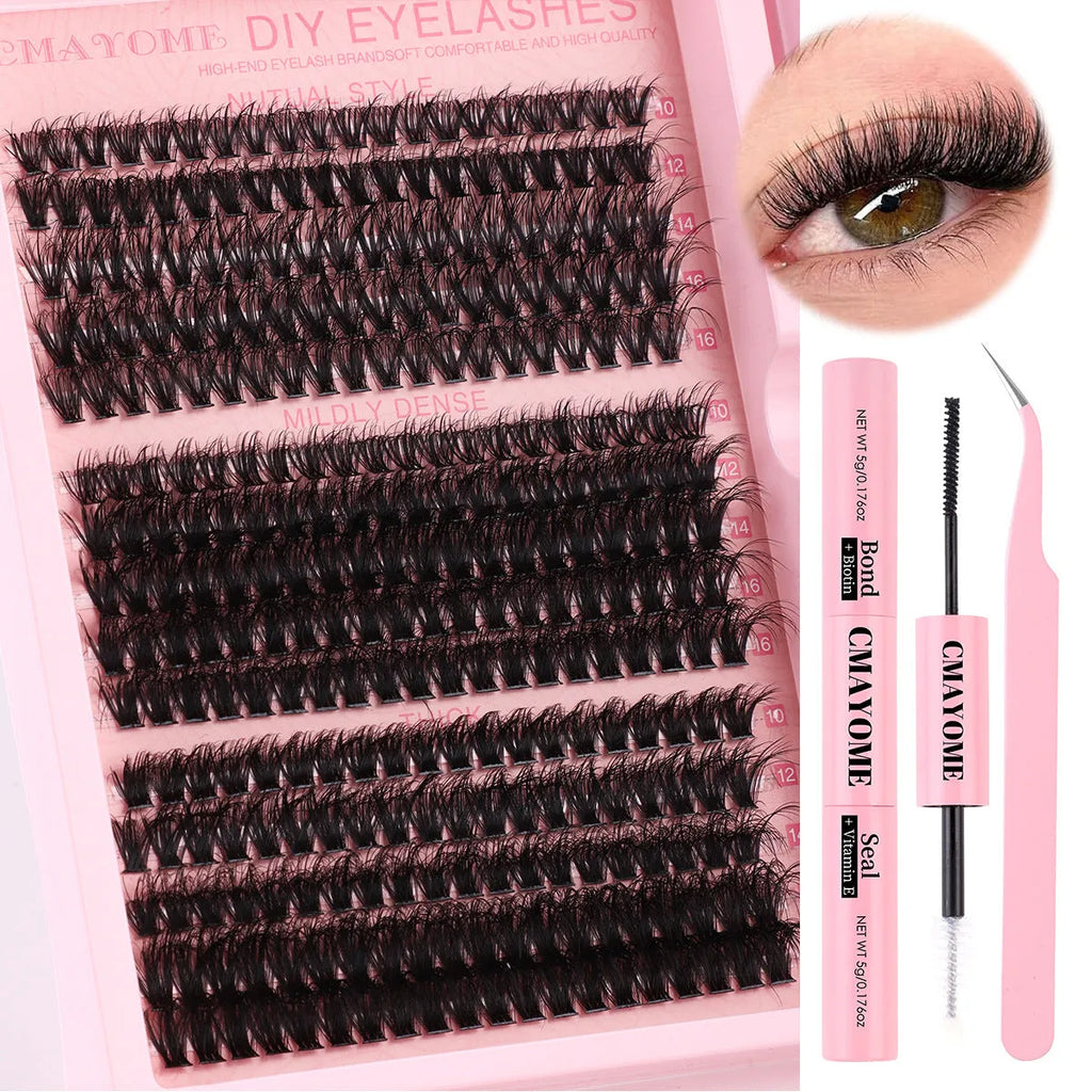 DIY false eyelashes extension suit with single cluster lashes and eyelash tweezers
