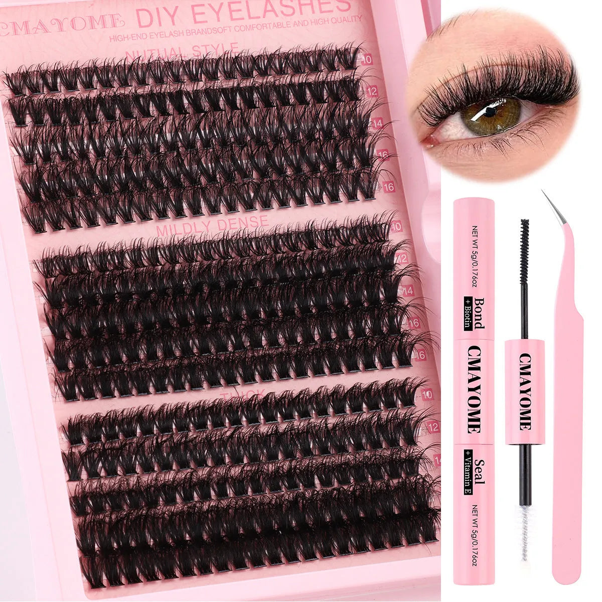 DIY false eyelashes extension suit with single cluster lashes and eyelash tweezers