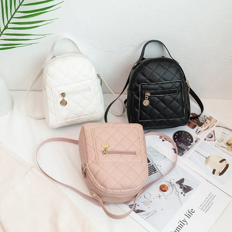 Korean style girls' embroidery backpack in hard square shape with PU leather, available in black, pink and white colours