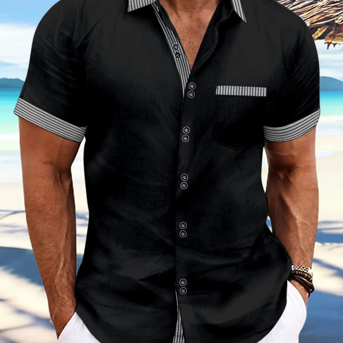 Pure cotton slim fit striped casual shirt with short sleeves and double button closure in multiple colours
