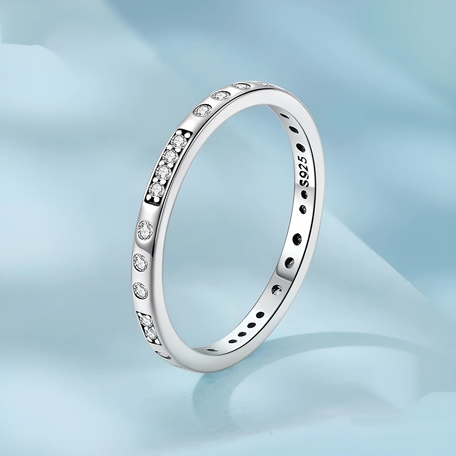 Silver ring with oxidised black I Love You moss design showing three available sizes