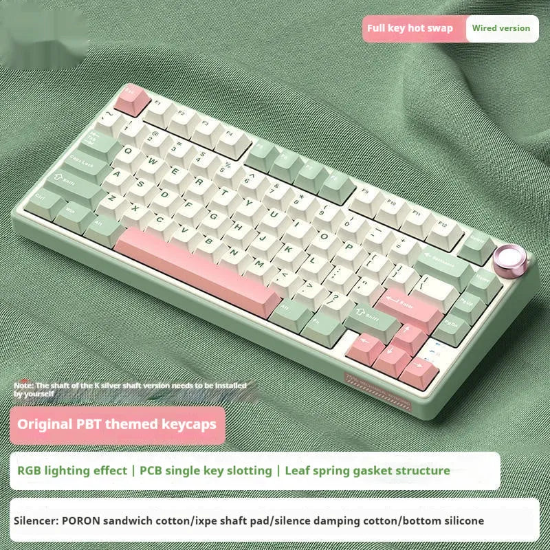 Wireless mechanical keyboard with RGB lighting and hot-swappable key switches