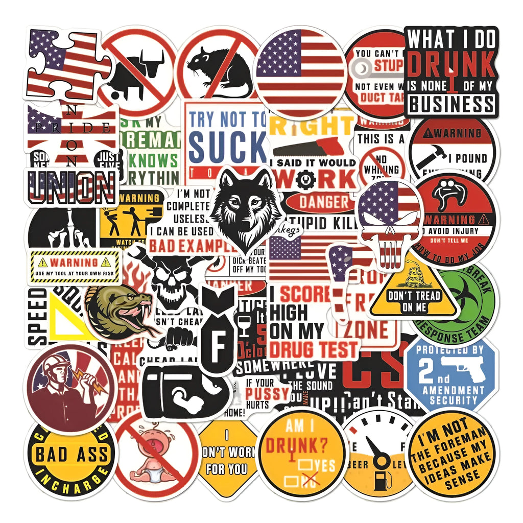 Waterproof personalised helmet stickers pack with warning slogans for motorcycle safety