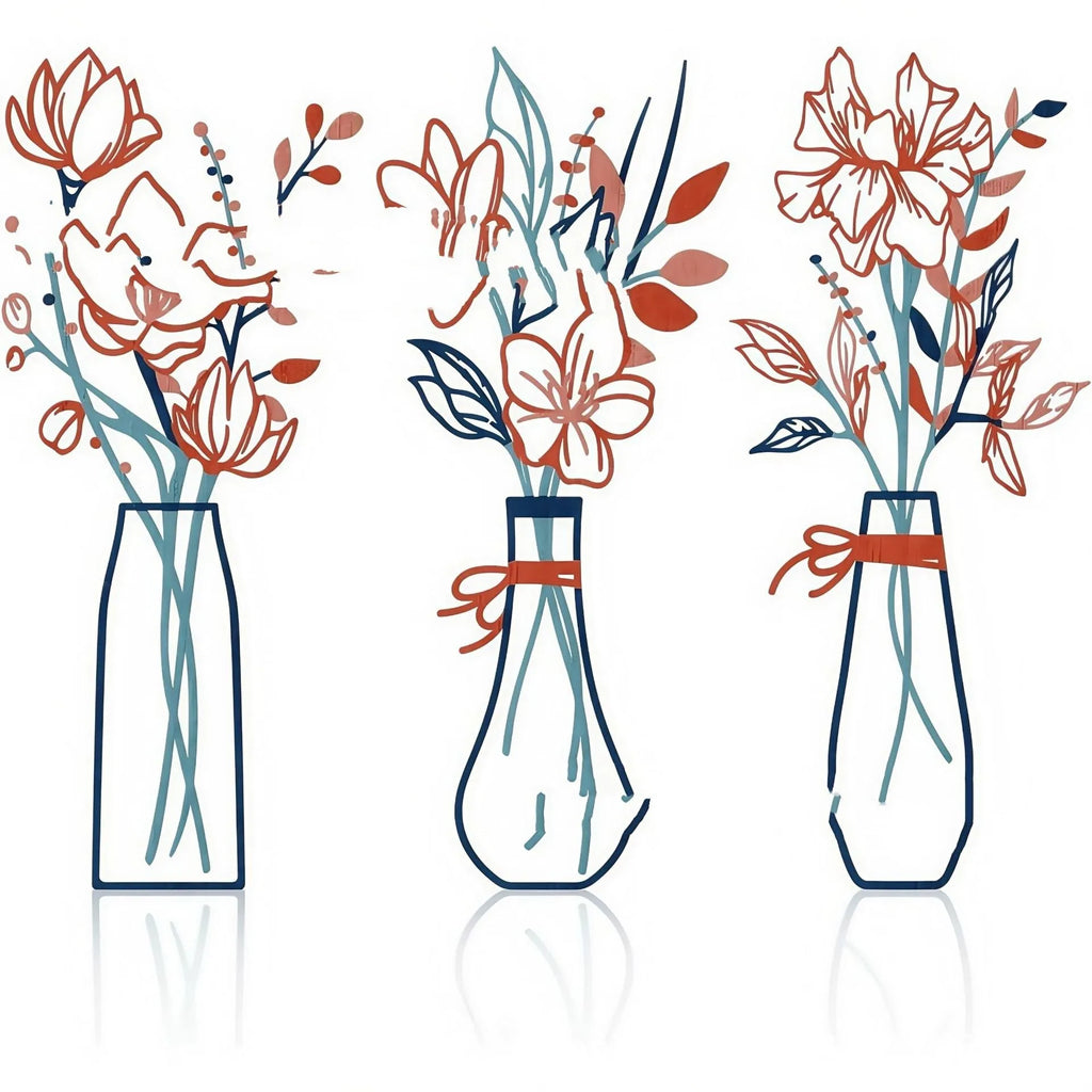 Three metal flower wall art pieces in country farmhouse style with vase silhouettes