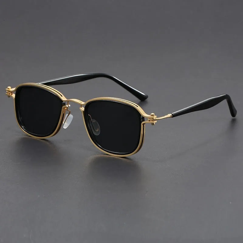 Retro square frame sunglasses with metal detailing in multiple colour options including black gold and hawksbill tea
