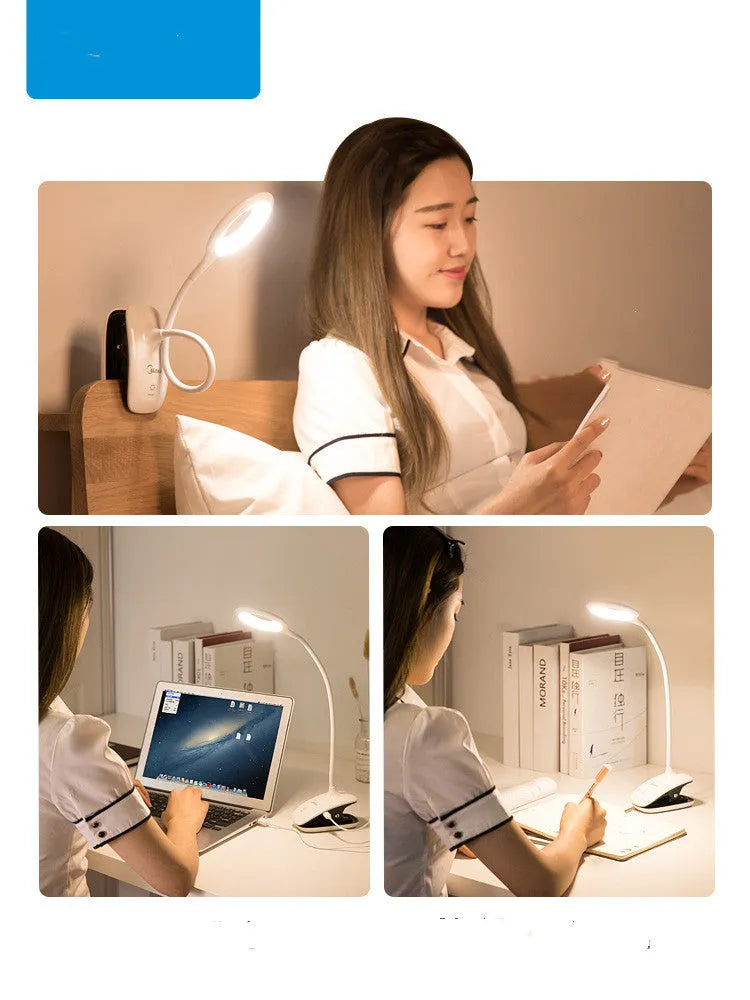 Green USB rechargeable touch control LED table lamp on a wooden desk.