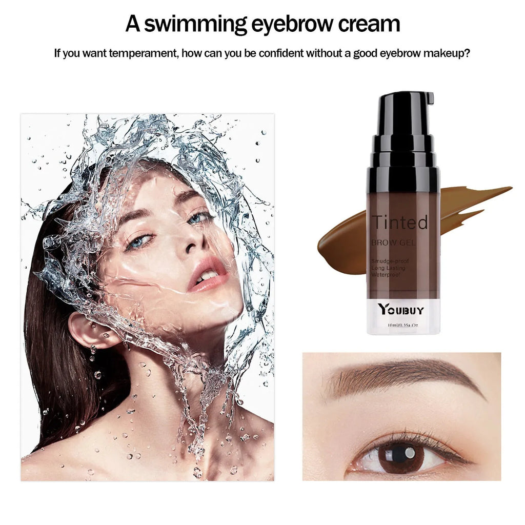 Waterproof eyebrow cream in brown and black shades with dark grey and golden yellow colour options