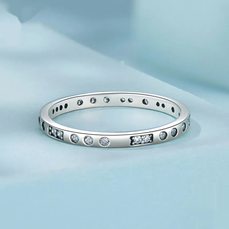 Silver ring with oxidised black I Love You moss design showing three available sizes