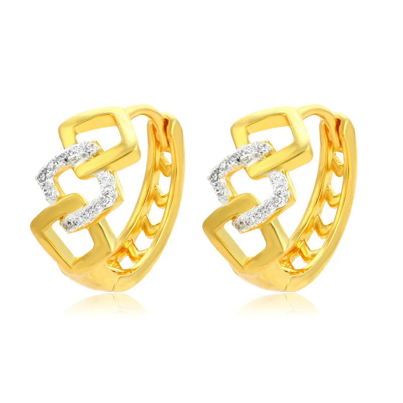 Geometric hollow out gold electroplated alloy earrings with colour separation ear clip design