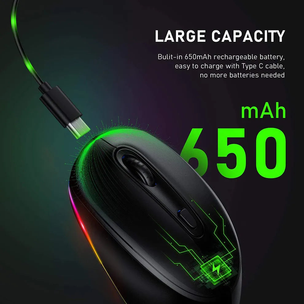 24g rechargeable wireless mouse showing ergonomic design and compact 108x64x32mm dimensions with USB connector