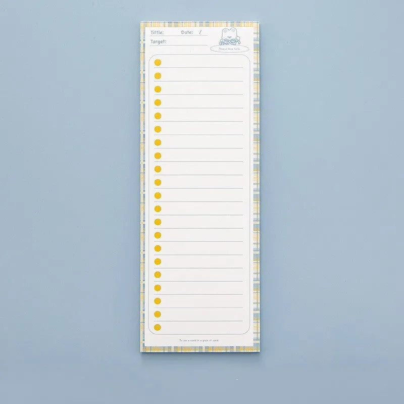 A5 spiral-bound notepad with cartoon bunny cover, showing plastic binding and 90x248mm size.
