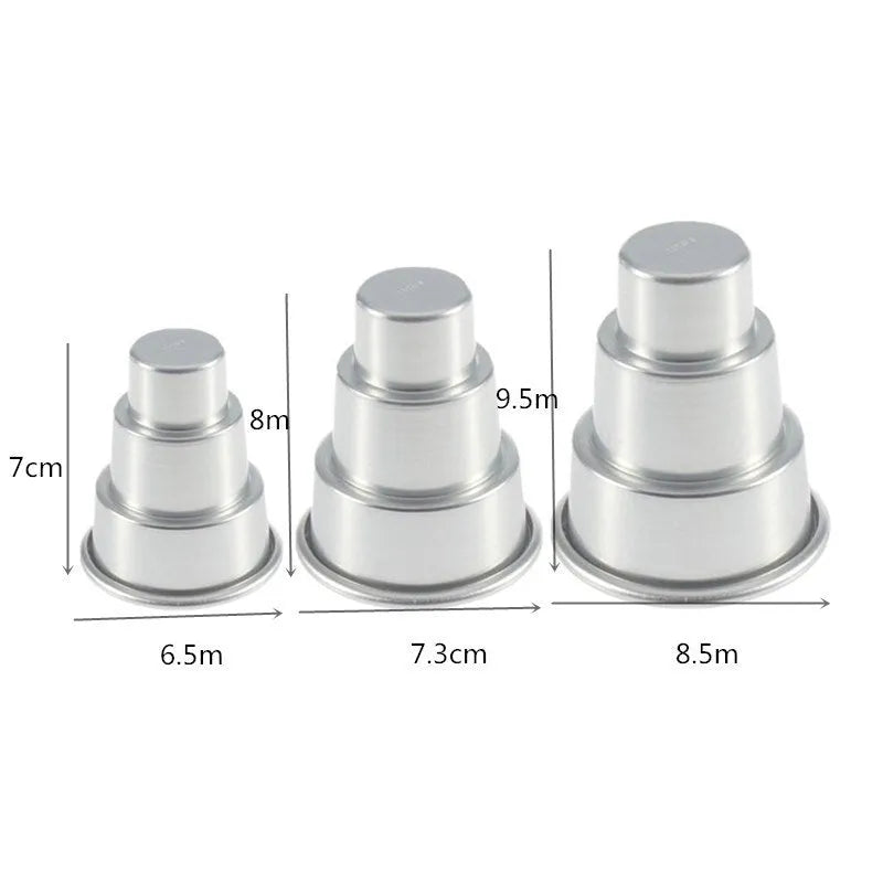 Silver aluminium alloy three-layer cake mould in large medium small sizes for fondant cakes