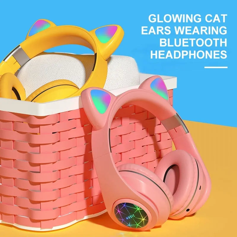 Cat ear wireless Bluetooth sports headset in multiple colours showing head-mounted design