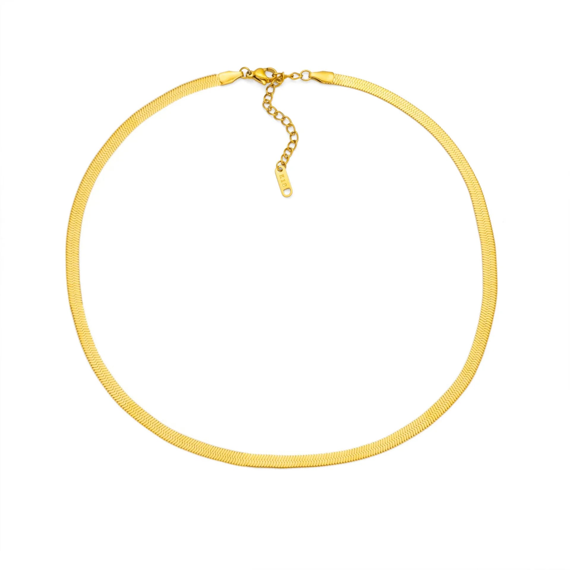Gold titanium steel necklace with the letter 'A' pendant on a blade chain, 40.5cm long.