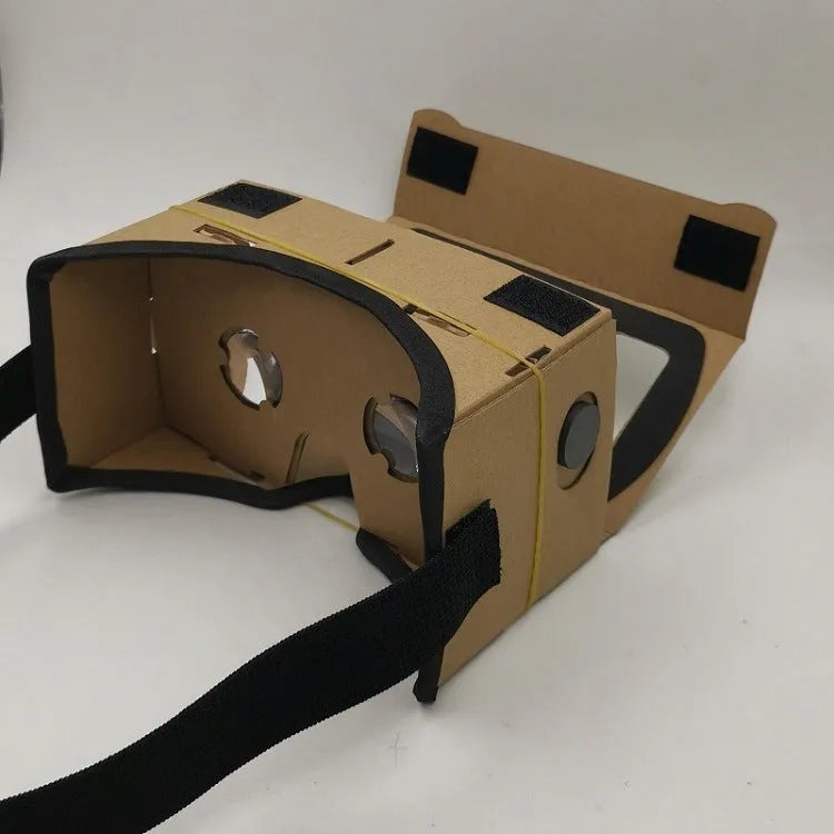 Pink and white cardboard VR glasses for smartphones with 3D lenses and adjustable headband