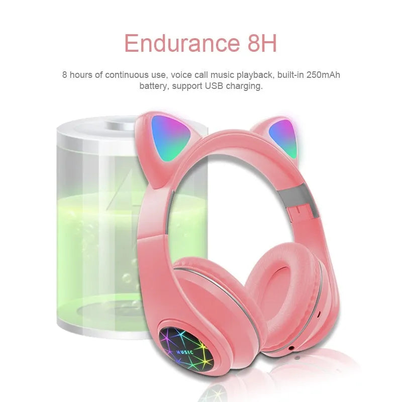 Cat ear wireless Bluetooth sports headset in multiple colours showing head-mounted design