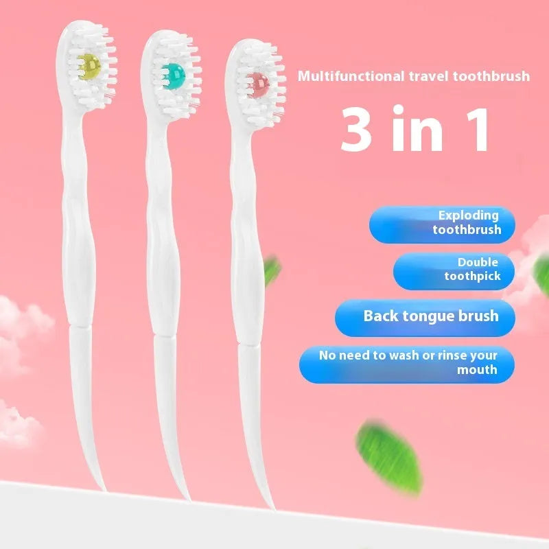 Box of 20 disposable beaded toothbrushes with flavour options including mint, peach, and plum green tea.