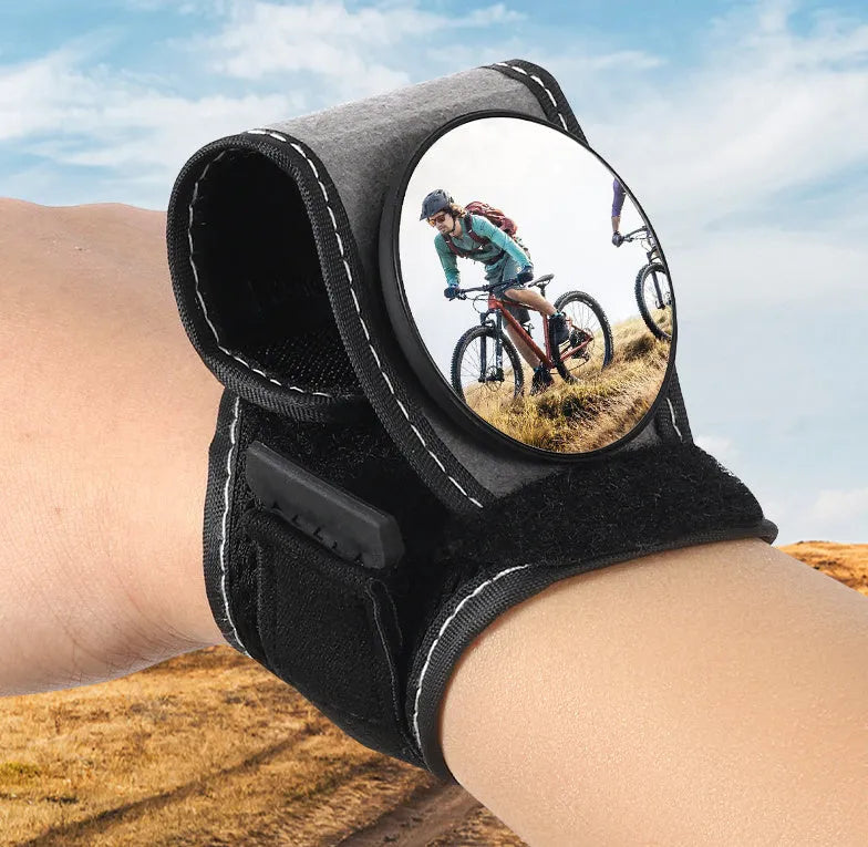 Black nylon wrist-mounted bicycle rear-view mirror for cycling safety
