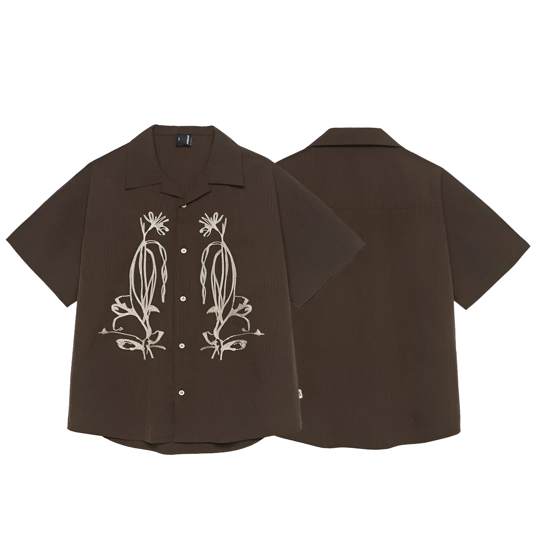 Brown striped Cuban collar short sleeve shirt for outdoor activities